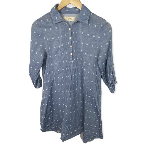 Anthropologie Isabella Sinclair Trovata Chambray Dress Size XS Polka Dot Boho - Picture 7 of 12